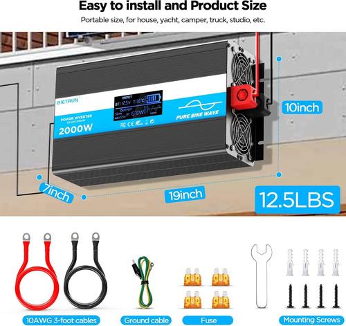Inversor De Onda Sinusoidal Pura 2000 Automóvil 12 V A 120 V 3