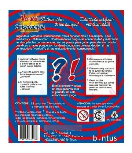 Verdad O Consecuencia Juego De Mesa Cartas Viaje Bontus 2
