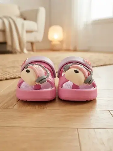 Sandalias Verano De Goma Para Niños Perrito Con Auriculares Lila Y Rosa Sandalias Verano De Goma Perro Con Auriculares Lila Y Rosa 26-27