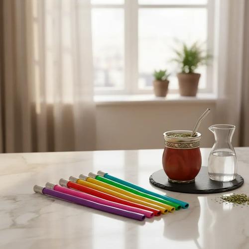 Bombilla Para Mate Colores Surtidos Acero Inoxidable Azul