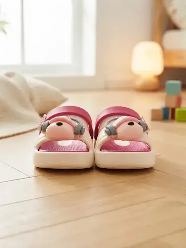 Sandalias Verano De Goma Para Niños Perrito Con Auriculares Blanco Y Rosa Sandalias Verano De Goma Perro Con Auriculares Blanco Y Rosa 28-29