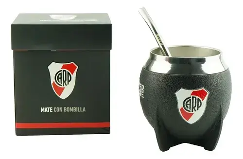 Mate River Plate Con Bombilla Acero Inoxidable Licencia Ofic Negro River