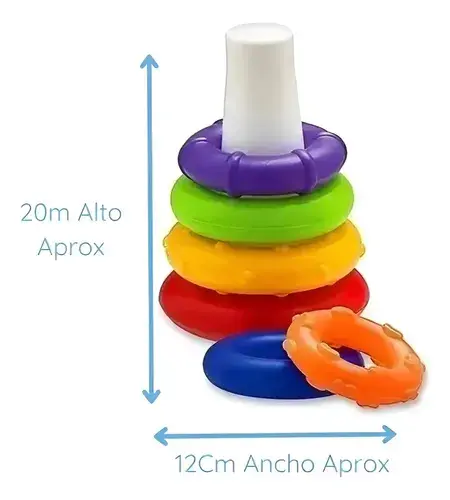 Set 2 En 1 Pelota Con Sonajero + Anillos Apilables Multicolor Bebés 4