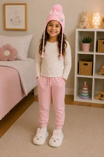 Gorro Con Pompon, Tiras Y Florcita Chullo Invierno Pratys Rosa Un Abrigado 3