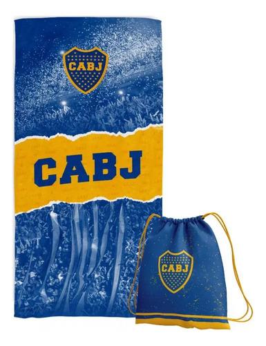 Toallon + Mochila Futbol Boca 70x150 Cm Playero Boca 4 2
