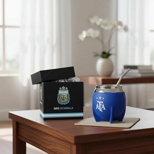 Mate Afa Argentina Cn Bombilla Acero Inoxidable Licencia Ofi Azul Afa 3