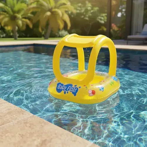 Salvavidas Flotador Inflable Piletas Infantil Con Techo Bote Color Amarillo 4