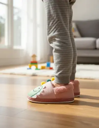 Pantuflas Infantiles Peluche Abrigadas Varios Modelos Unisex Dino Rosa Rojizo Con Corderito 28-29 2