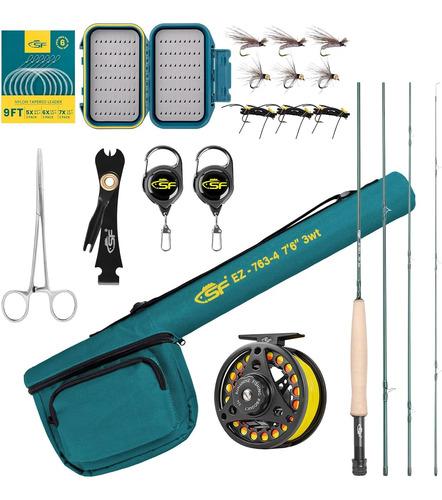 Kit Caña De Pescar Sf Fibra Carbono 24t Con Carrete Verde Verde 2