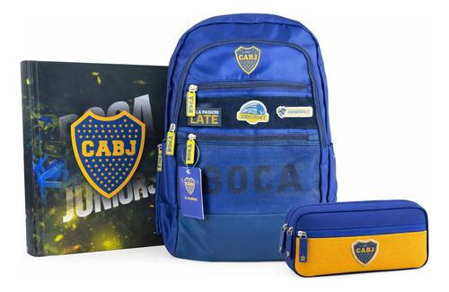 Super Kit Escolar Boca Junior Mochila + Carpeta + Cartuchera 2