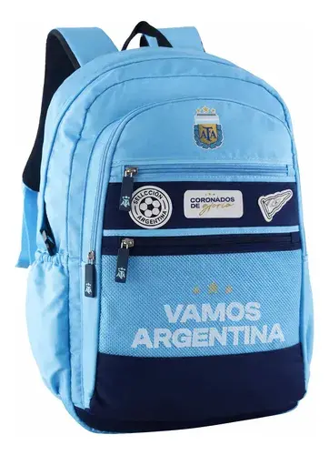 Mochila Afa Argentina Escolar Reforzada Velcro Con Parches 10