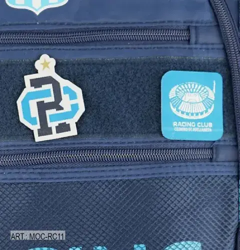 Mochila Racing Club Velcro Con Parches Escolar Reforzada 14