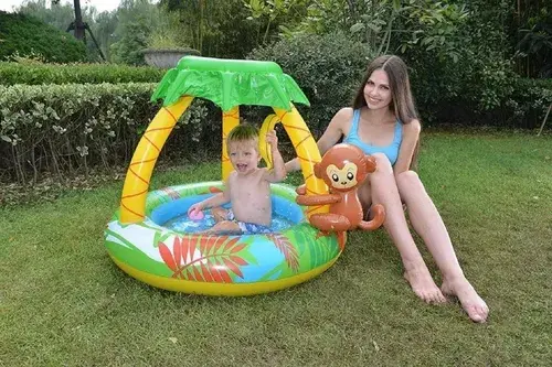Pileta Inflable Jilong Redonda 65l Bebés 1 Año Diseño Mono Selva 6