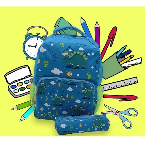 Combo Mochila + Cartuchera Escolar Dinosaurios Infantil Nene Azul Dinosaurios 2