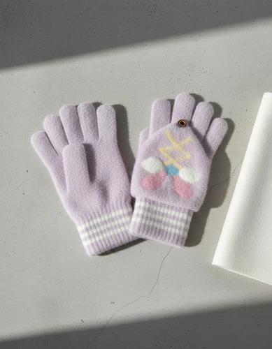 Guantes Sin Dedos Y Capucha Abrigados Conejito 3d City Girl Lila Único Conejito 5