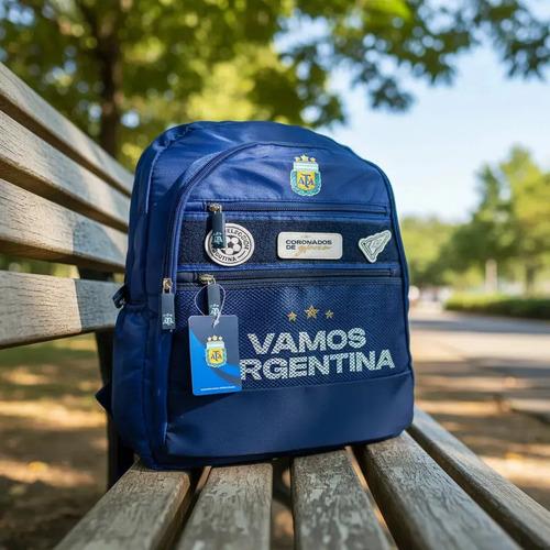 Mochila Afa Argentina Escolar Reforzada Velcro Con Parches 7