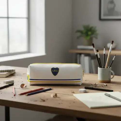Cartuchera Fútbol Boca Juniors Quemoda Blanca 12 Lápices Blanco