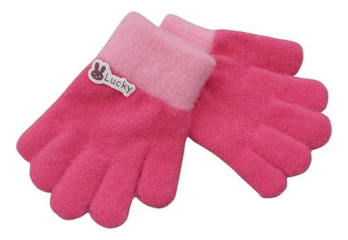 Guantes Infantiles Abrigados Invierno Frio Lucky Fucsia Único Lisa 2