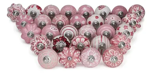 Pomos De Cerámica Vintage Rosa Para Cajones Y Armarios X6 Rosa 2