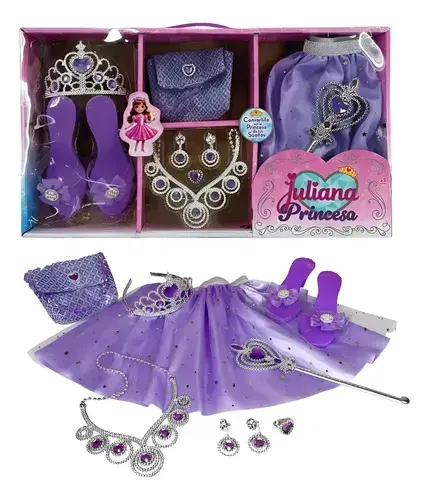Set Princesa Completo Tutu Zapatos Corona Varita Cartera Violeta