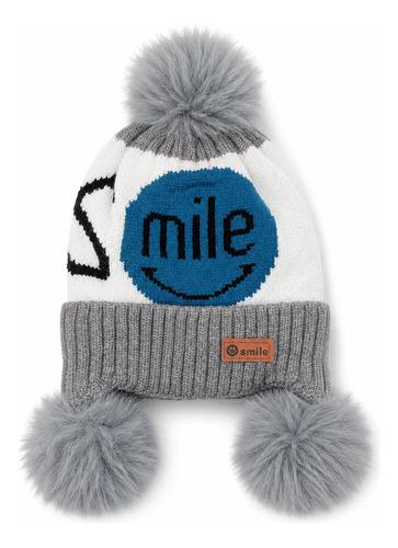 Gorro Infantil De Invierno Abrigado Con Pompon Getrich Gris Unico Smile 2