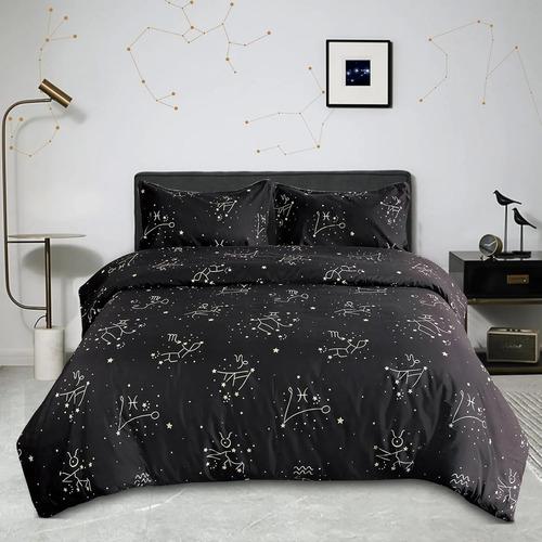Funda Nórdica Zodiaco King Negra Estampado Constelaciones Negro