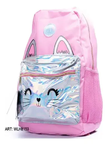 Mochila Escolar Pratys 30l Lona Impermeable 3 Bolsillos Gatito Rosa 3