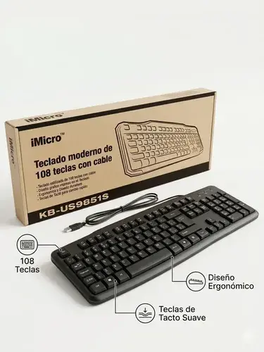 Teclado Oficina Usb Imicro Kb-us9851s Español Color Negro Membrana