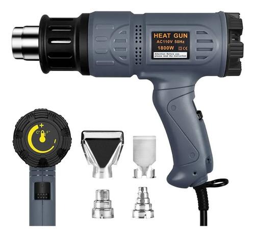 Pistola Calor Industrial 1800w Regulable Con 4 Boquillas Gris Oscuro