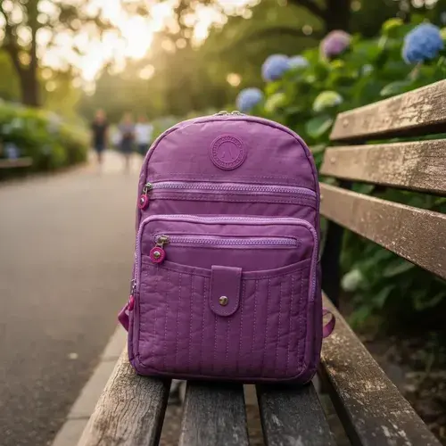 Mochila Urbana Con Bolsillos Y Compartimento Porta Botella Lila