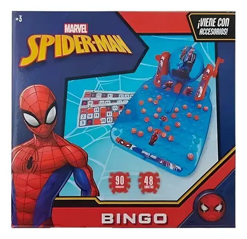 Bingo Spiderman Sebigus Juego De Mesa Con Bolillero Marvel 90 Números