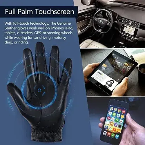 Guantes Cuero Fioretto Hombre Invierno Táctil Piel Oveja Negro S Cuero 5