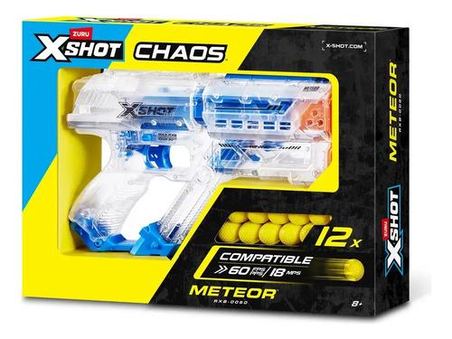 X-shot Chaos Meteor Pistola Con 12 Bolas Pistola Premium Transparente Y Azul