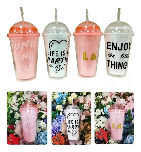 Vaso Acrilico Doble Pared Transparente Con Frases 450ml 2