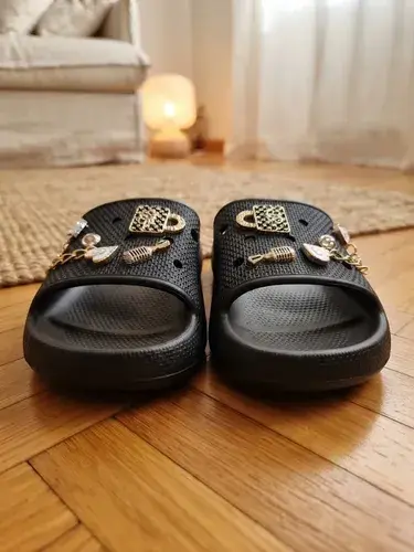 Sandalias Verano De Goma Con Perlas Para Dama Negro Sandalia Negra Verano De Goma Para Dama 37