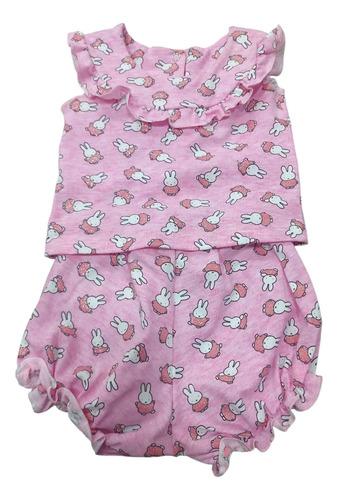 Conjunto Bebe Beba Algodon Estampado Con Conejitos Glitter 5