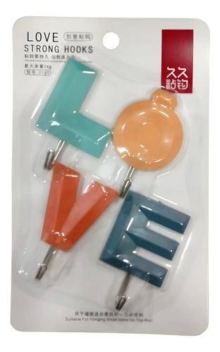 Pack 4 Ganchos Autoadhesivo Para Colgar Objetos Forma Love Multicolor