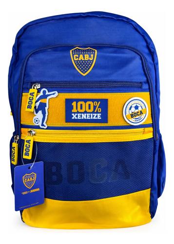 Mochila Boca Juniors Velcro Con Parches Reforzada Escolar