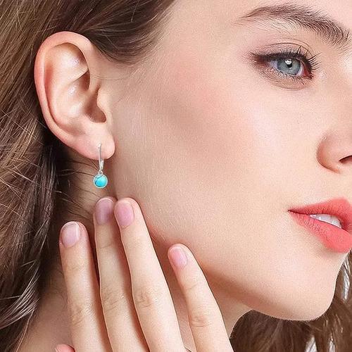 Aros De Plata 925 Con Turquesa Tipo Argolla Hipoalergénicos Turquesa 5