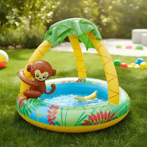 Pileta Pelotero Inflable Para Bebe Mono Selva Con Techo 6