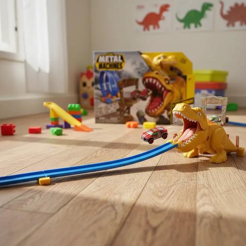 Pista Dinosaurio Metal Machines Zuru Dino Con Auto Wheels Amarillo 5