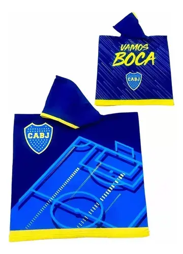 Poncho Toallon Infantil Futbol + Mochila Verano Playa Color Azul Boca 1