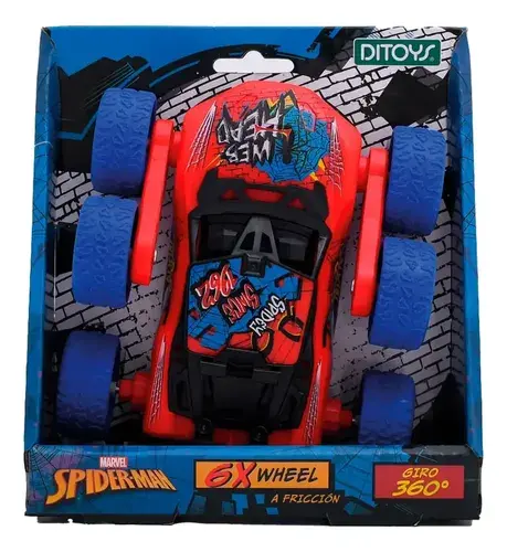 Auto A Fricción Spiderman 6 Ruedas Gira 360 Grados Spidey Spiderman Azul Y Rojo