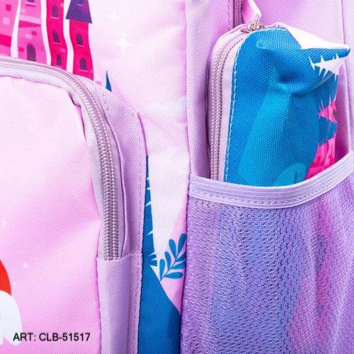 Combo Mochila + Cartuchera Escolar Unicornio Castillo Nena 10