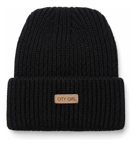 Gorro De Lana Tejido Abrigado City Girl Invierno Unisex Negro Un Liso 3