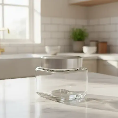 Frasco Vidrio Bajo Tapa Acero Hermética 750ml Cocina Vidrio