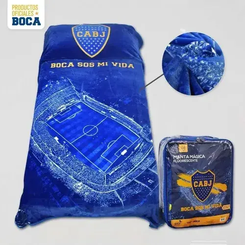 Frazada Magica Fluorescente Luminosa Boca Juniors Orig 1 1/2 Boca Azul 2