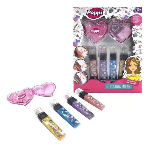 Set De Belleza Pinta Cabello Fashion Brillos Infantil Poppi 4