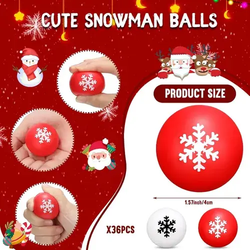 Set 36 Pelotas Antiestrés Navidad Copo De Nieve Kasyat Rojo Y Blanco 2