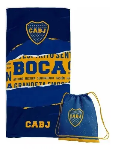 Toallon + Mochila Futbol Boca 70x150 Cm Playero Boca 4